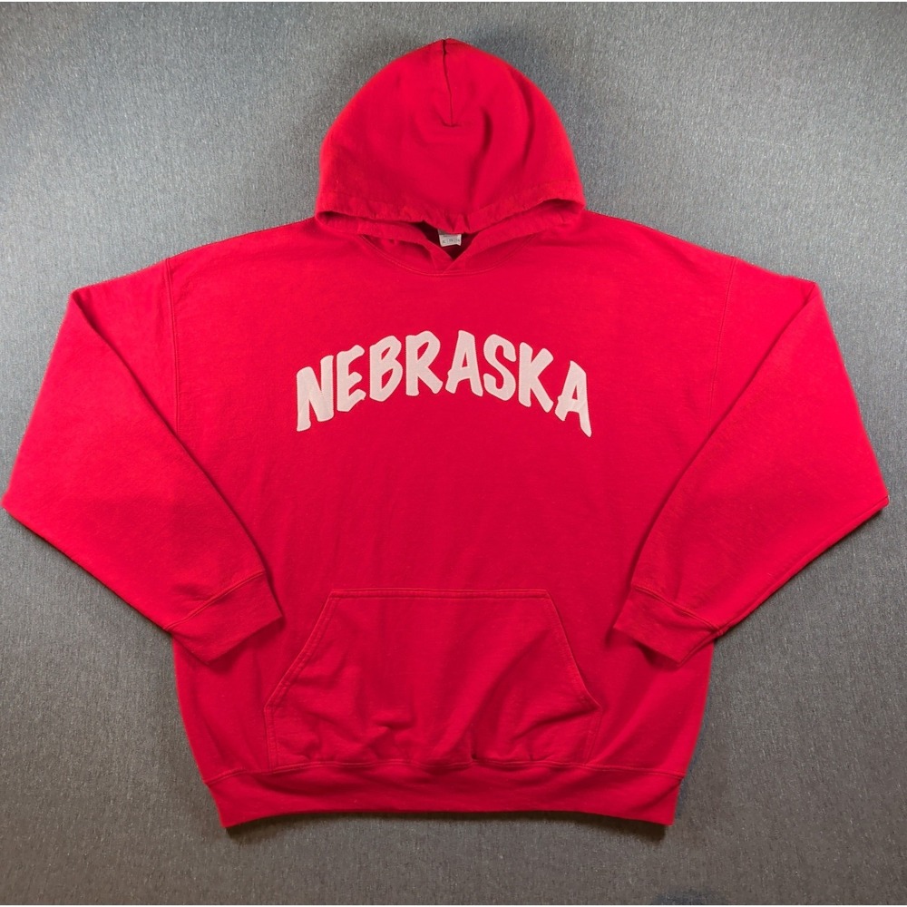 NEBRASKA Hoodie Pullover Spellout Red White DIY 2010s Football Cornhuskers GUC